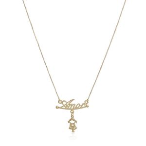 COLAR FOLHEADO A OURO PALAVRA AMOR COM MENINA