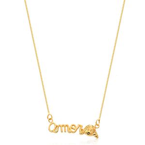COLAR FOLHEADO A OURO COM AMOR E ROSTO DE MENINA
