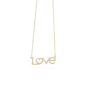 COLAR FOLHEADO A OURO COM LOVE E CORAÇÃO