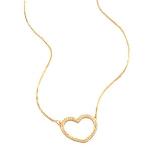 COLAR FOLHEADO A OURO CORAÇÃO GRANDE DE ZIRCÔNIAS