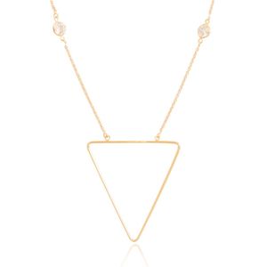 COLAR FOLHEADO A OURO COM 02 ZIRCÔNIAS REDONDA E TRIÂNGULO GRANDE