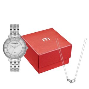 KIT RELÓGIO MONDAINE DE MADREPÉROLA E CORDÃO 2 FIOS COM FERRADURA