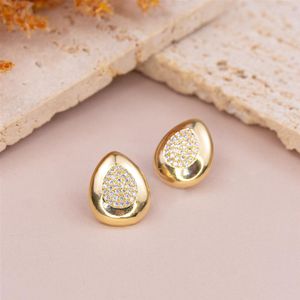BRINCO FOLHEADO A OURO COM GOTA LISA E COM ZIRCÔNIAS