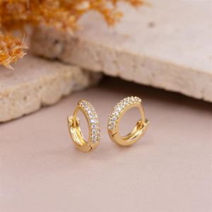 BRINCO FOLHEADO A OURO ARGOLA PEQUENA DE ZIRCÔNIAS