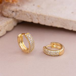 BRINCO FOLHEADO A OURO ARGOLA MÉDIA DE ZIRCÔNIAS