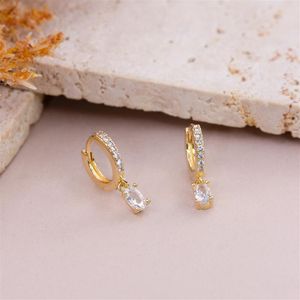 BRINCO FOLHEADO A OURO ARGOLA COM ZIRCÔNIA OVAL